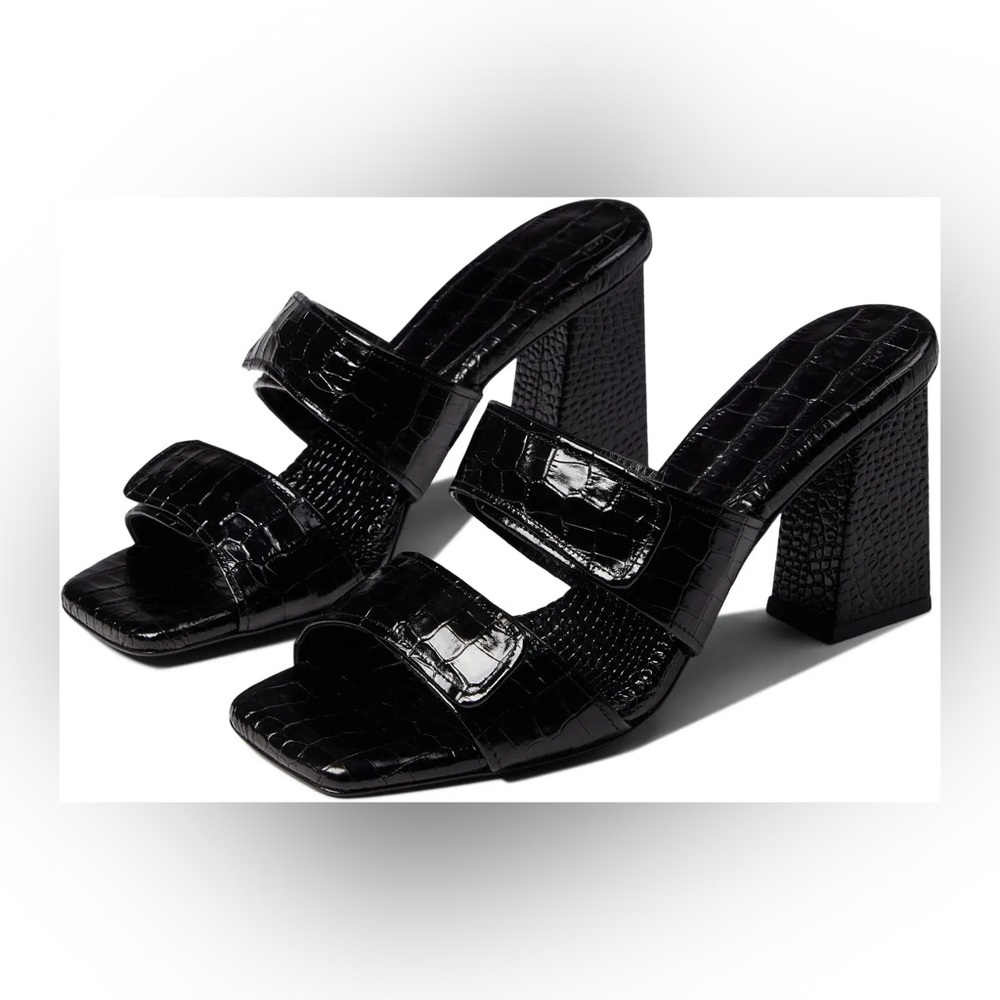 Freda Salvador Adria Black Croc-Embossed Women's Heeled Sandals - Picture 2 of 12